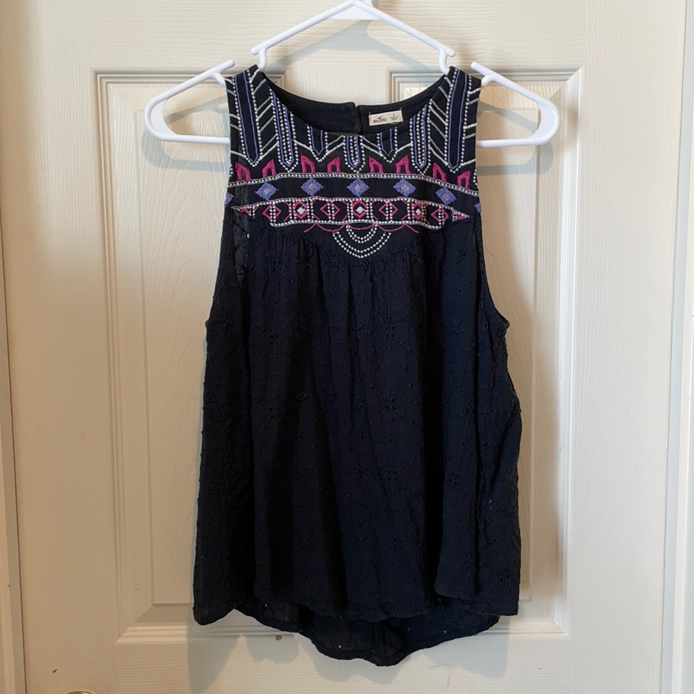 Black Embroidered Hollister Eyelet Tank